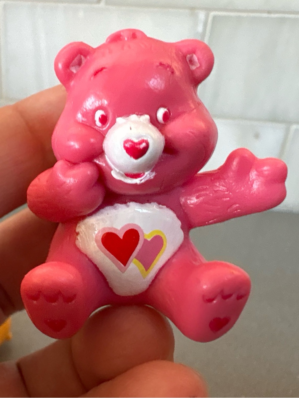 Vintage 1980s Care Bears PVC Mini Figurines Set of 2 | Love-a-Lot & Friend Bear - Picture 6 of 8